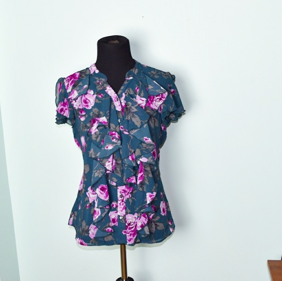 Converse Tops - Converse Teal and Pink Floral Print Blouse